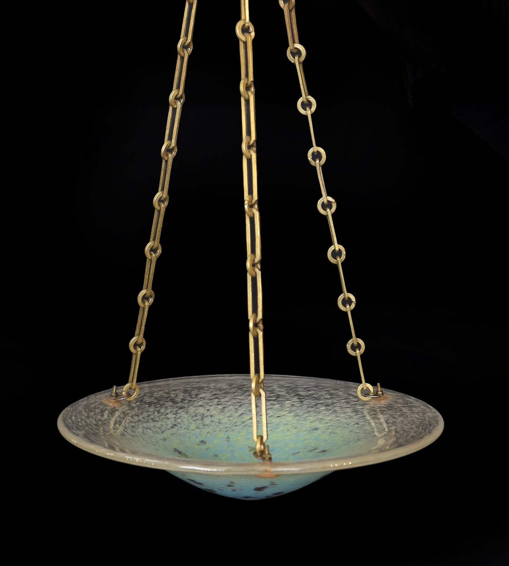 A Schneider marbled glass plaffonier with original chains and rose, diameter 30cm